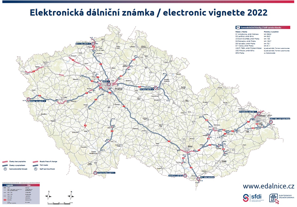 Mapa płatych dróg w Czechach