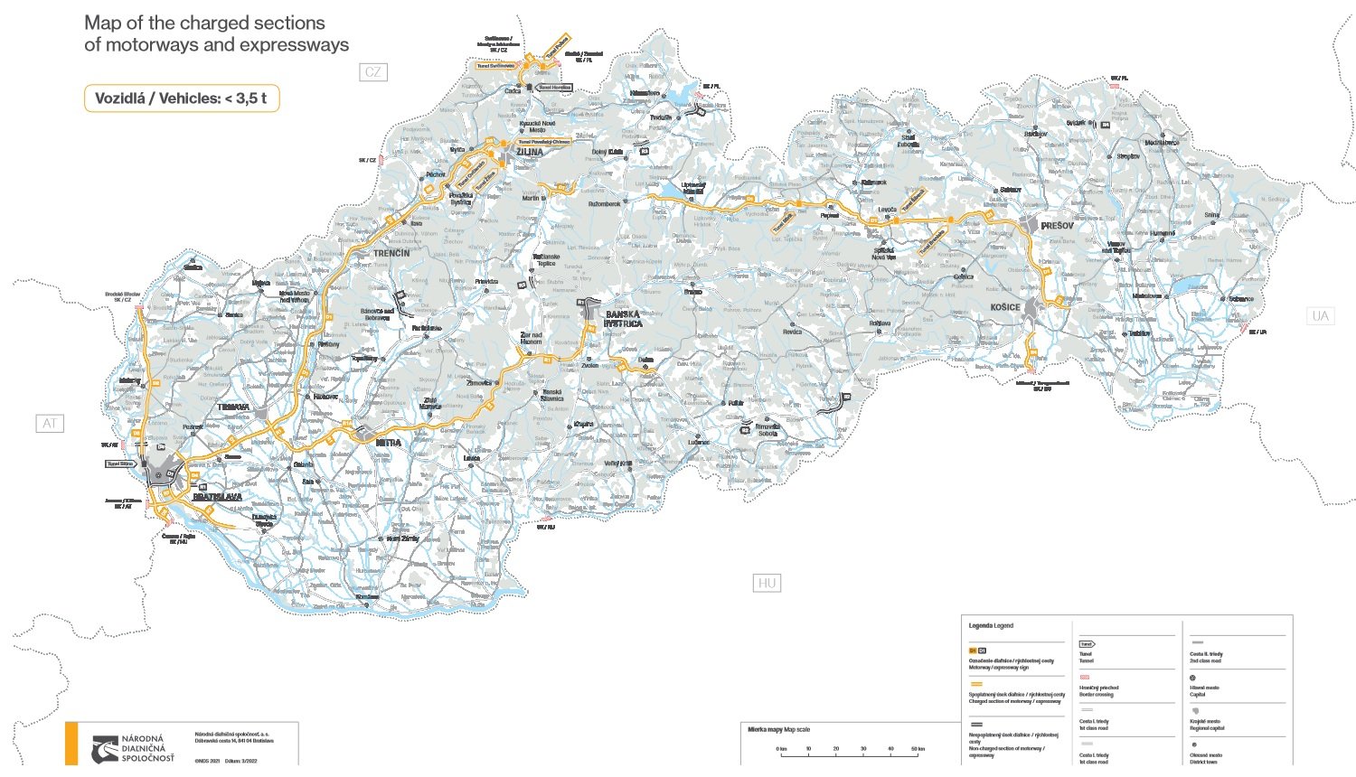 Mapa płatnych dróg na Słowacji