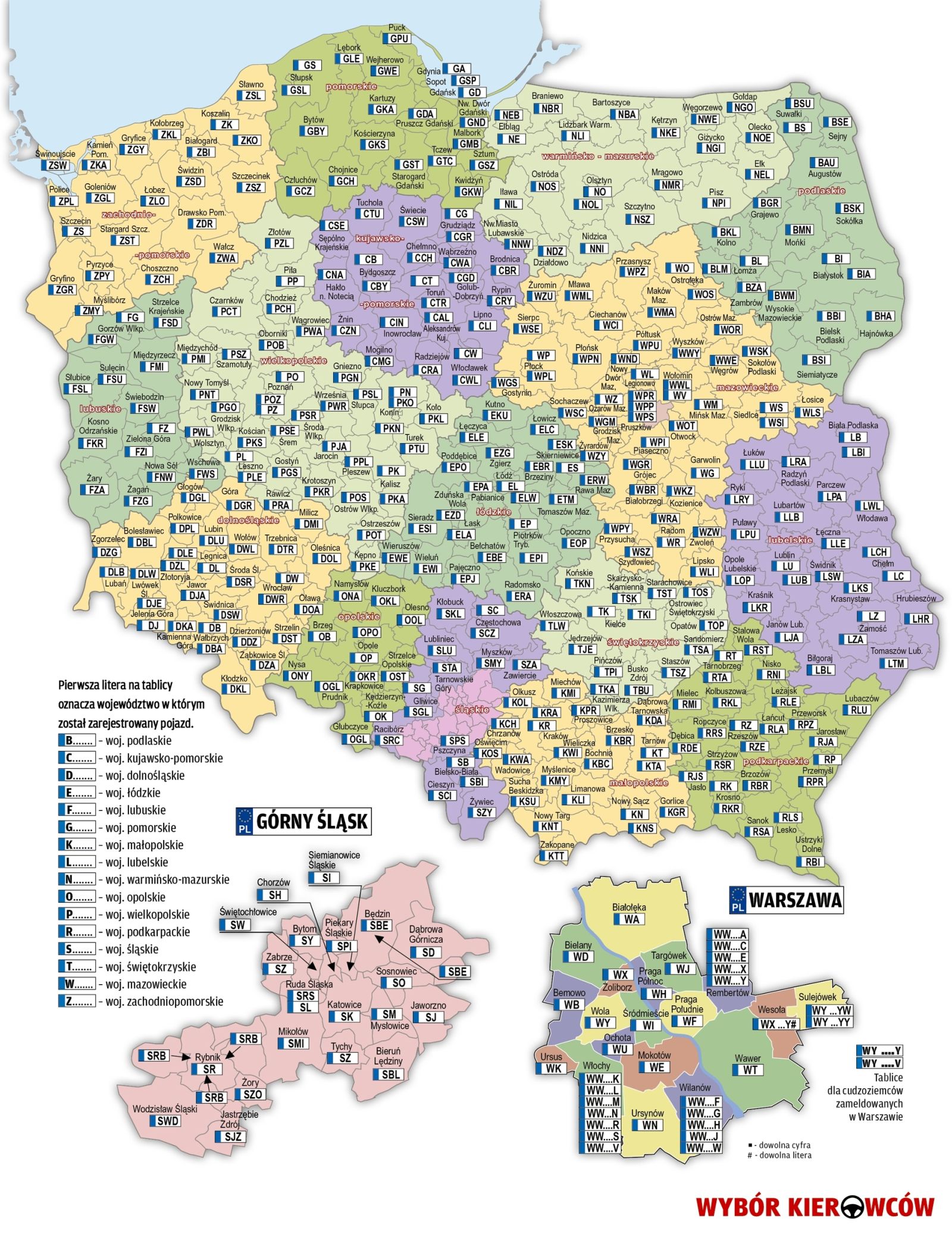 Tablice rejestracyjne w Polsce - mapa