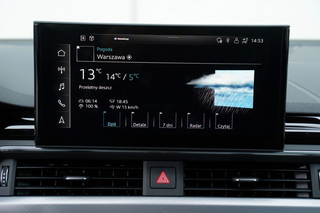 Audi A4 allroad 45 TFSI quattro S tronic - dostęp do internetu zapewnia m.in. dostęp do aktualnej prognozy pogody