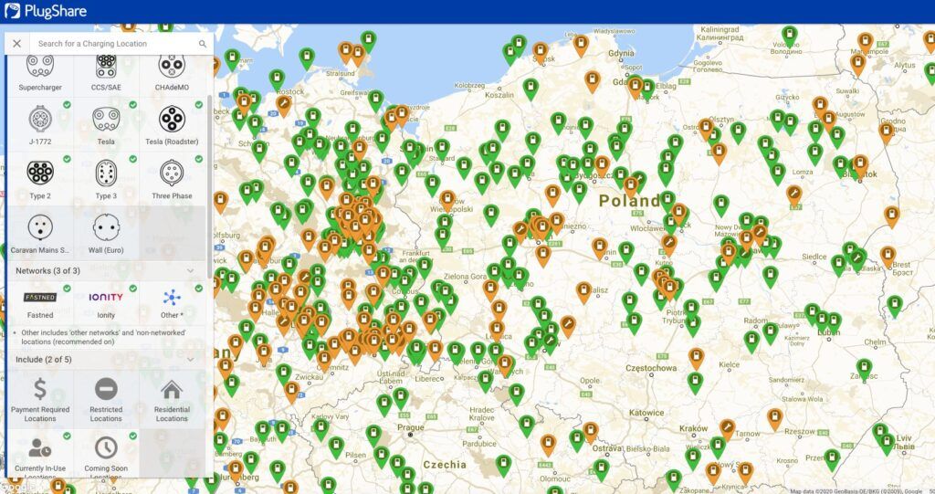 Mapa punktów ładowania w Polsce