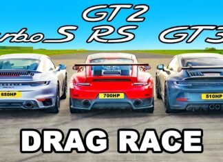 Porsche 911 Turbo S kontra 911 GT2 RS i 911 GT3 na 1/4 mili