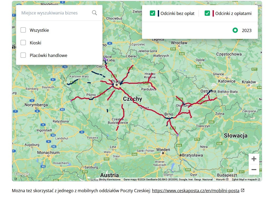 Czechy - mapa płatnych dróg