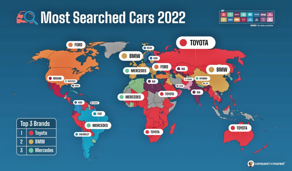 Najpopularniejsze marki samochodów 2022 - mapa
