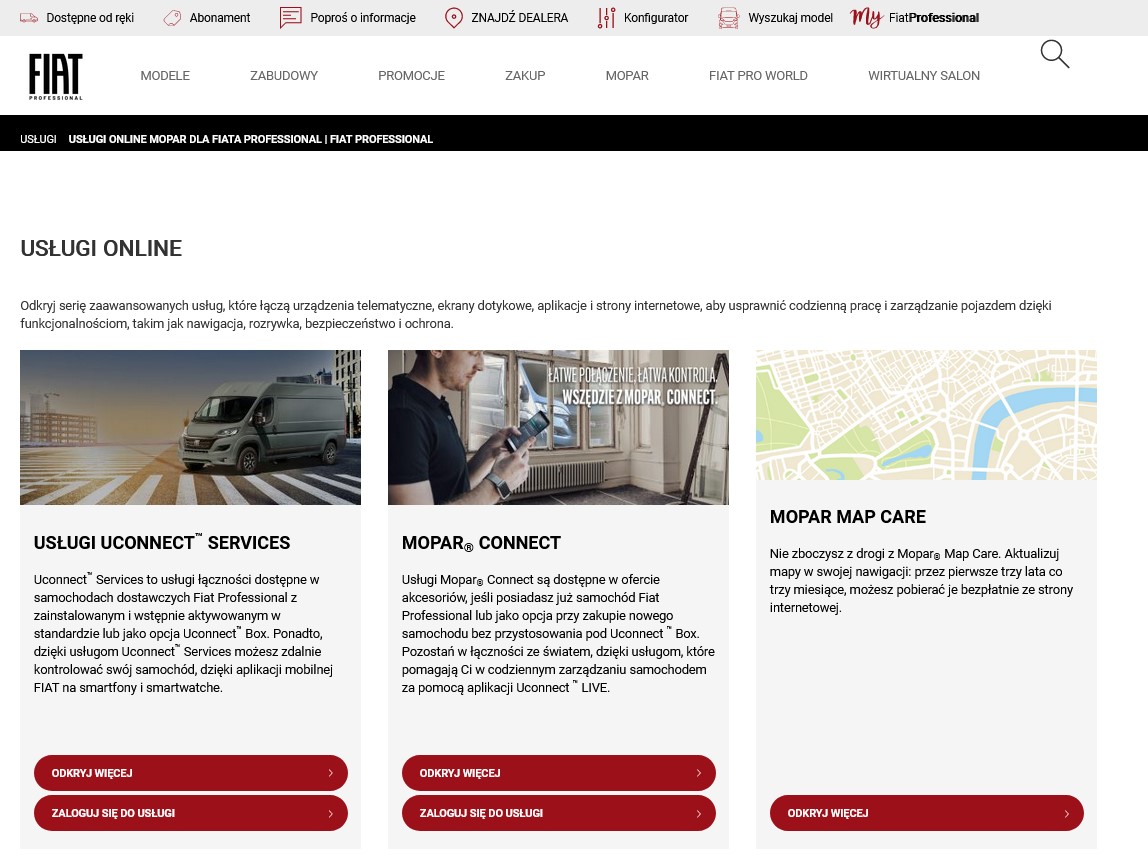Usługi online Mopar dla Fiata Professional Fiat Professional
